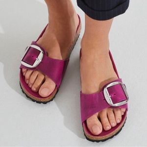 BIRKENSTOCK MADRID BIG BUCKLE LEATHER SLIDE SANDALS FESTIVAL FUCHSIA 38
